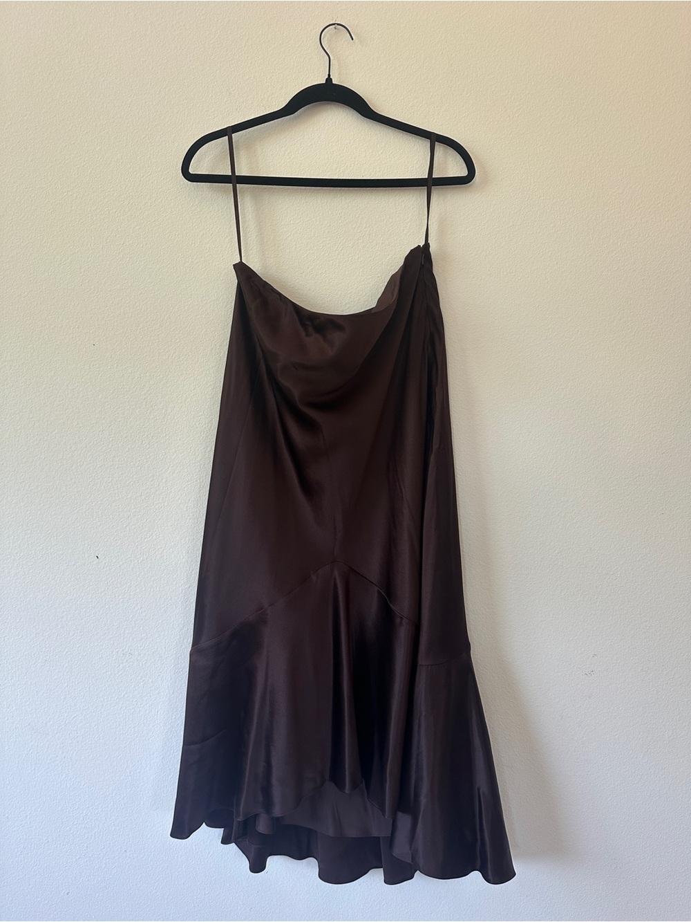 Vintage LAUREN RALPH LAUREN 100% Silk Brown Satin Maxi Skirt Mermaid Flared 12